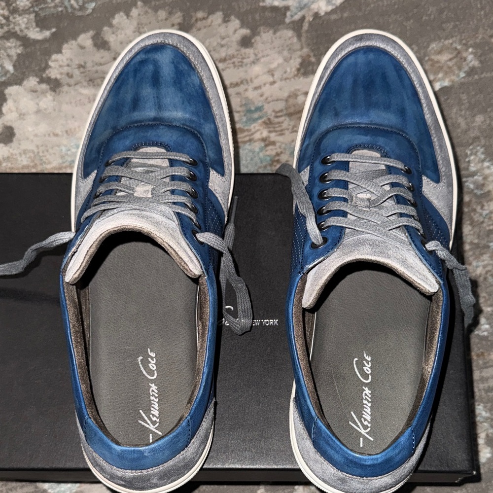 Kenneth Cole Men's Blue Leather & Gray Suede Shoes - Picture 4 of 10